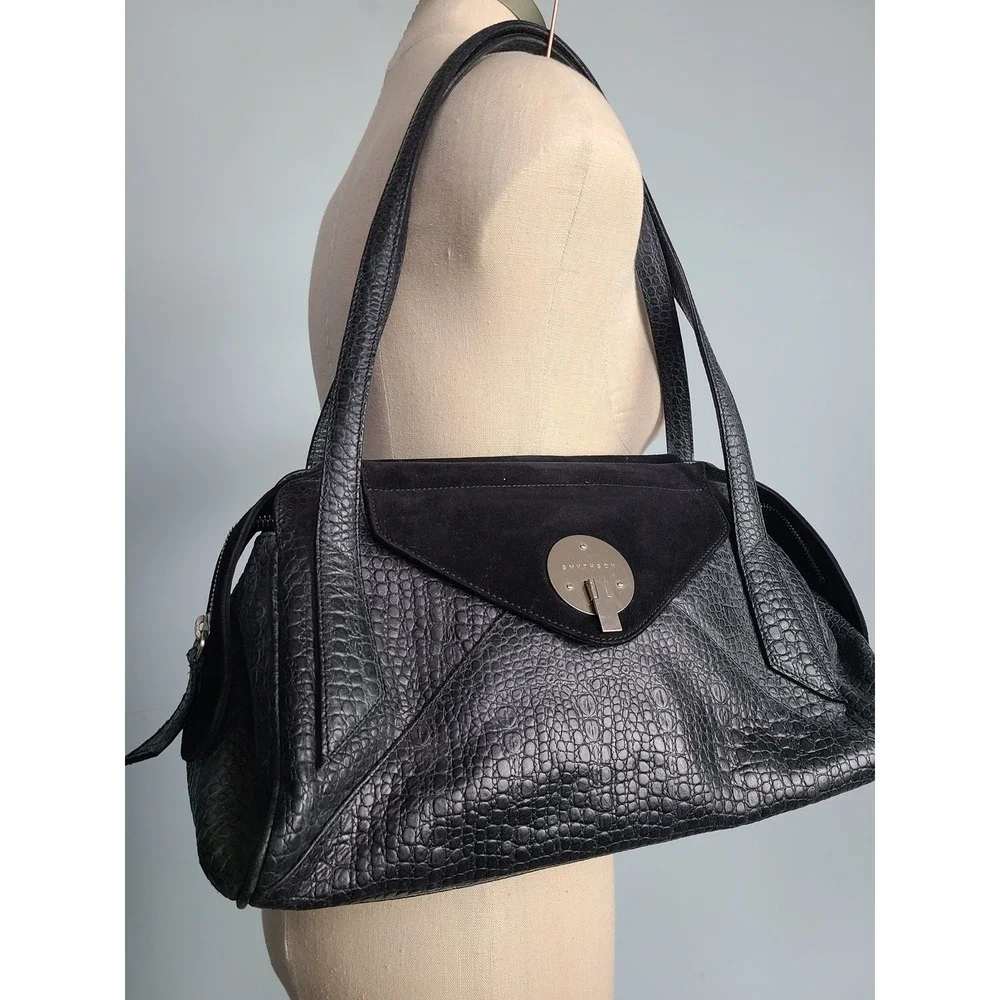 Smythson of Bond Street Alligator Leather Purse Black Suede Vintage Luxury‎ Euro